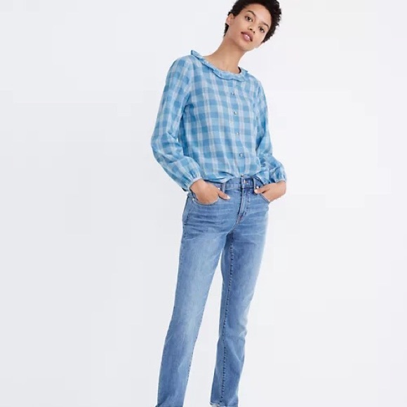 Madewell Tops - Madewell Ruffle Neck Top in Blue Plaid NEW